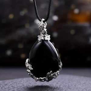 Obsidian Natural Stone Drop Shaped Pendant Necklace Healing Gemstone Pendant